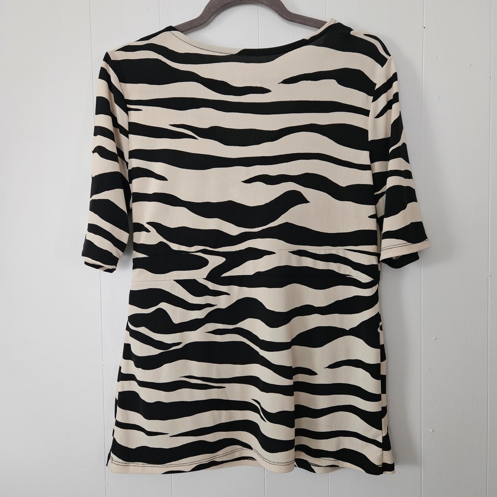 Womens Zebra Print Surplice Side Tie Blouse Tan Black Size Large Stretch - Picture 2 of 9